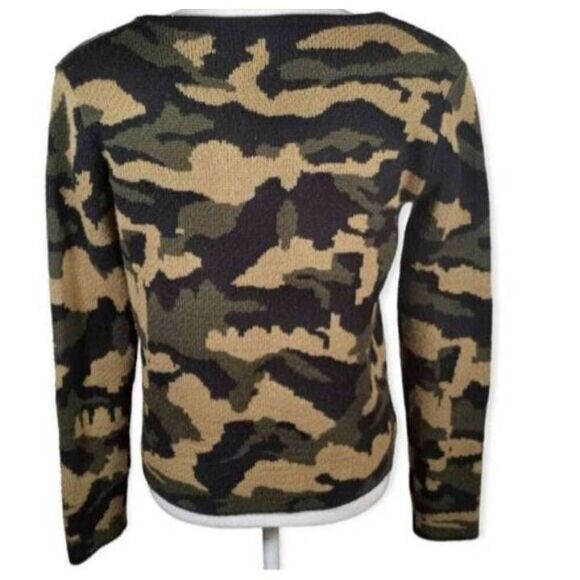 LUMIERE GREEN CAMO ZIP FRONT SWEATER SZ.S EUC. - Picture 4 of 7